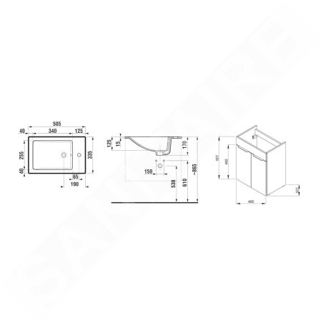 Jika Cube - Meuble avec lavabo 51x34x61 cm, frêne H4536411765141