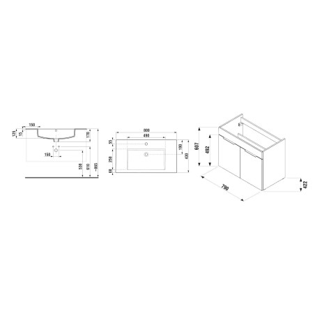 Jika Cube - Meuble avec lavabo 80x43x61 cm, frêne H4537521765141