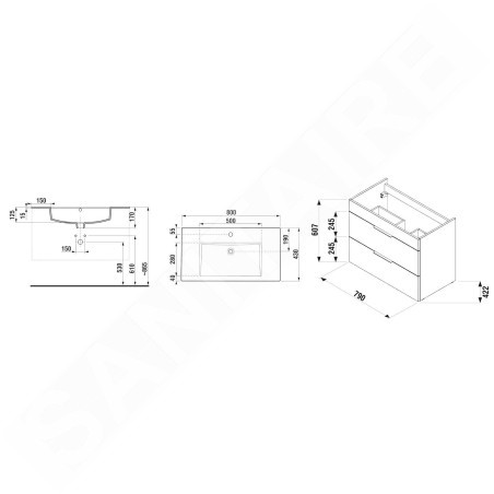 Jika Cube - Meuble avec lavabo 80x43x61 cm, anthracite mat H4537621763521