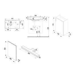 Jika Petit - Set meuble avec lave-mains, miroir et éclairage, frêne H45J5141755141