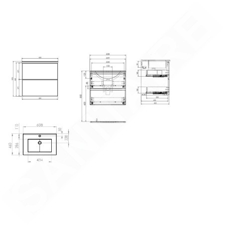 kielle Oudee - Meuble avec lavabo, 60x55x46 cm, 2 tiroirs, noir mat 50002S64