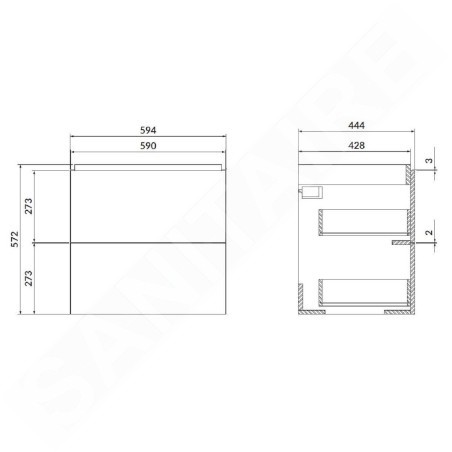 kielle Arkas I - Meuble sous lavabo 59 x 57 x 44 cm, 2 tiroirs, gris 50011602