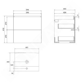 kielle Arkas I - Meuble avec lavabo, 60x57x44 cm, 2 tiroirs,  gris 50011S62
