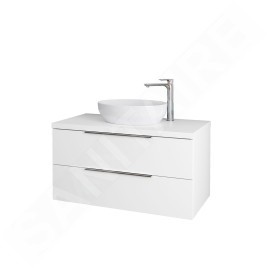 kielle Idolio - Meuble comprenant un plateau pour vasque 100x54x50 cm, avec découpe, blanc brillant 50024100