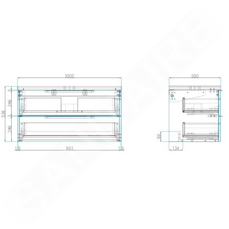 kielle Idolio - Meuble comprenant un plateau pour vasque 100x54x50 cm, avec découpe, blanc brillant 50024100