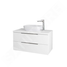 kielle Idolio - Meuble comprenant un plateau pour vasque 100x54x50 cm, avec découpe, blanc brillant 50024100