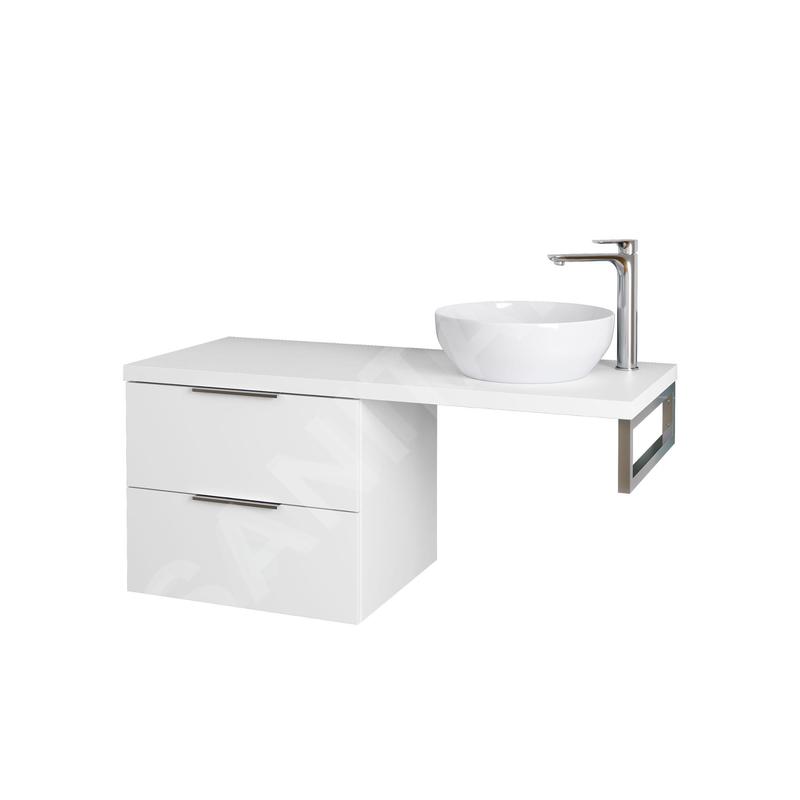 kielle Idolio - Meuble 60x50x50 cm, comprenant console et plateau 120 cm pour vasque, avec découpe, blanc brillant 50024S120