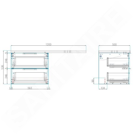 kielle Idolio - Meuble 60x50x50 cm, comprenant console et plateau 120 cm pour vasque, avec découpe, caramel 50024S121