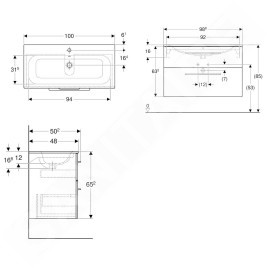 Geberit Selnova Square - Meuble-vasque 635x988x480 mm, avec vasque, 2 tiroirs, gris velouté mat 501.245.00.1