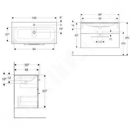 Geberit Selnova Square - Meuble-vasque 635x988x480 mm, avec vasque, 2 tiroirs, gris velouté mat 501.245.00.1