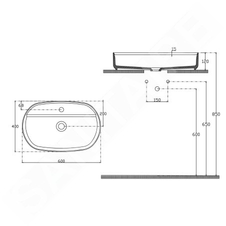 Sapho Isvea - Lavabo à poser 60x40 cm, trou pour robinet, vert pétrole 10NF65060-2P