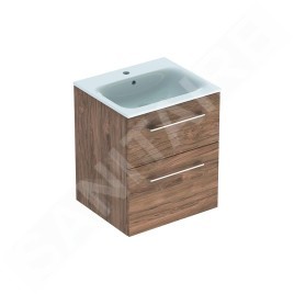 Geberit Selnova Square - Meuble-vasque 635x538x480 mm, avec vasque, 2 tiroirs, noyer hickory 501.234.00.1