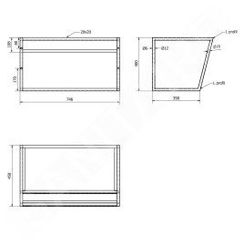 Sapho Ska - Support pour lavabo avec étagère, 750 mm, noir mat SKA102