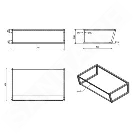 Sapho Ska - Support pour lavabo, 750 mm, noir mat SKA202