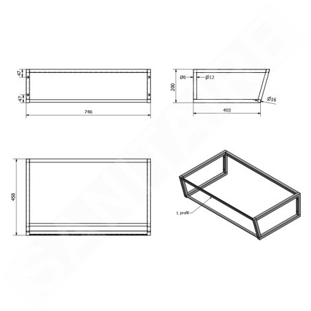 Sapho Ska - Support pour lavabo, 750 mm, noir mat SKA202