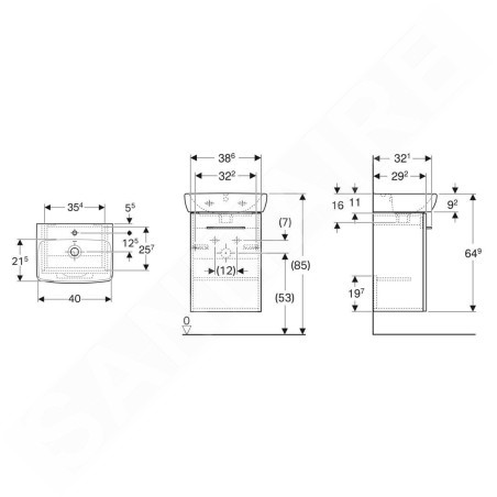 Geberit Selnova Square - Meuble avec lavabo, 45 x 65 x 32 cm, 1 porte, G/D, noix de hickory 502.748.00.1