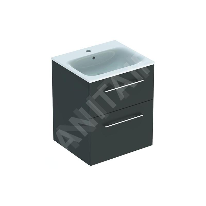 Geberit Selnova Square - Meuble-vasque 635x538x480 mm, avec vasque, 2 tiroirs, gris velouté mat 501.233.00.1