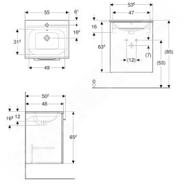 Geberit Selnova Square - Meuble-vasque 635x538x480 mm, avec vasque, 1 porte, gris velouté mat 501.249.00.1