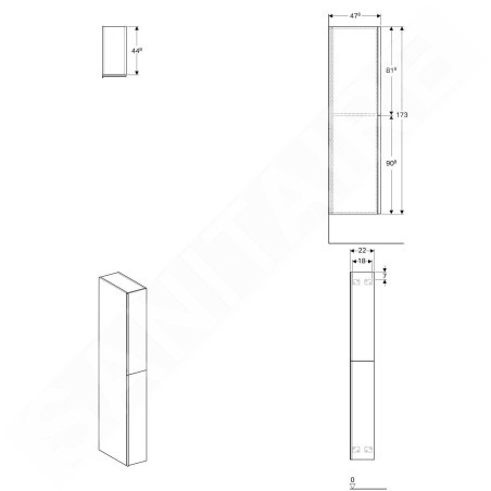 Geberit Acanto - Colonne haute 1730x220 mm, deux tiroirs, blanc poli 500.638.01.2