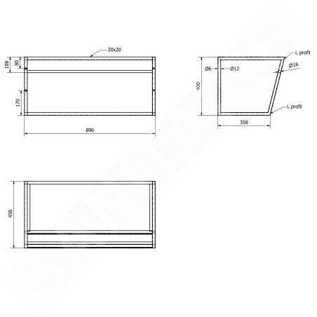 Sapho Ska - Support pour lavabo avec étagère, 900 mm, noir mat SKA103