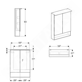 Geberit Acanto - Armoire de toilette avec miroir 595x830 mm avec éclairage LED, chêne mystique 500.644.00.2