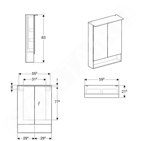Geberit Acanto - Armoire de toilette avec miroir 595x830 mm avec éclairage LED, chêne mystique 500.644.00.2