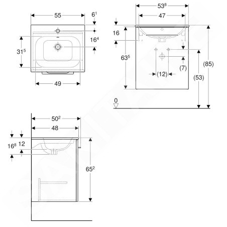 Geberit Selnova Square - Meuble-vasque 635x538x480 mm, avec vasque, 1 tiroir, blanc brillant 501.248.00.1
