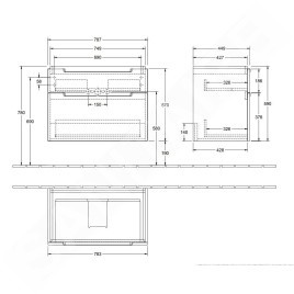 Villeroy & Boch Subway 2.0 - Meuble-vasque, 787x590x449 mm, 2 tiroirs, Glossy White A91410DH
