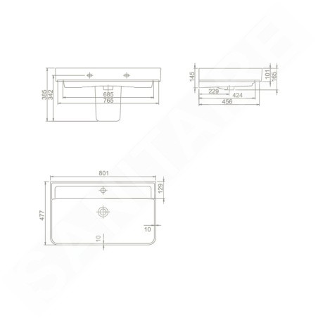 Sapho Gali - Lavabo 80x48 cm, avec trop-plein, trou pour robinetterie, blanc TU0174