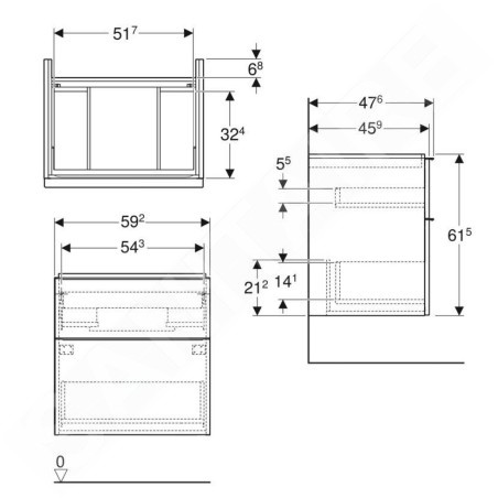 Geberit iCon - Meuble sous lavabo 592x615x476 mm, 2 tiroirs, blanc brillant 502.303.01.2