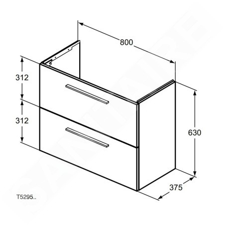 Ideal Standard i.Life S - Meuble sous lave-mains, 800x375x630 mm, 2 tiroirs, chêne T5295NX