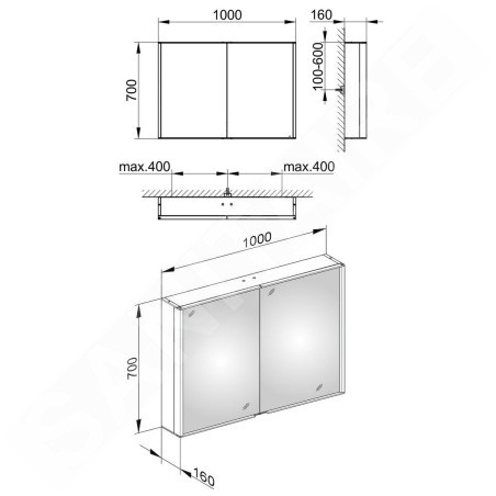 Keuco Royal Match - Armoire miroir avec éclairage LED, 1000x700x160 mm, alu elox argenté 12803171311