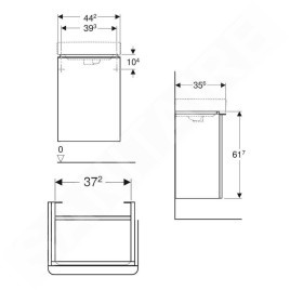 Geberit Smyle Square - Meuble pour lavabo, 442x356x617 mm, 1 porte, charnières à droite, blanc brillant / blanc mat 500.350.00.1