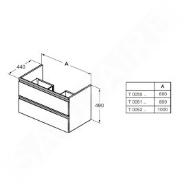 Ideal Standard Tesi - Meuble sous lavabo, 800x440x490 mm, noir T0051ZT