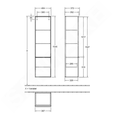 Villeroy & Boch Venticello - Armoire haute, 404x1546x372 mm, charnières à droite, Glossy White A95111DH