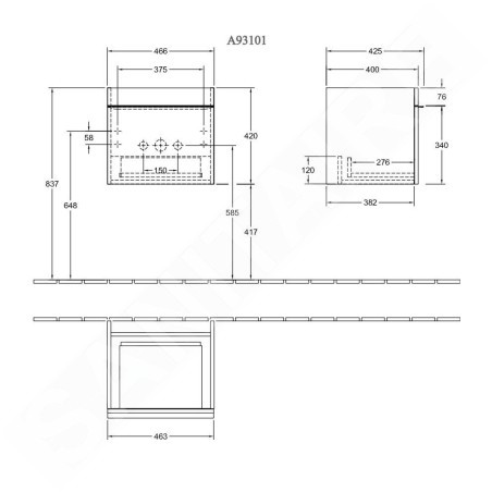 Villeroy & Boch Venticello - Meuble sous lavabo, 466x420x425 mm, 1 tiroir, Glossy White A93101DH