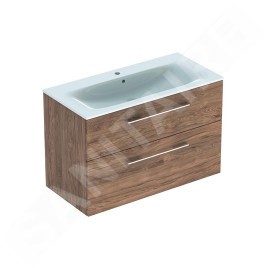 Geberit Selnova Square - Meuble-vasque 635x988x480 mm, avec vasque, 2 tiroirs, noyer hickory 501.246.00.1
