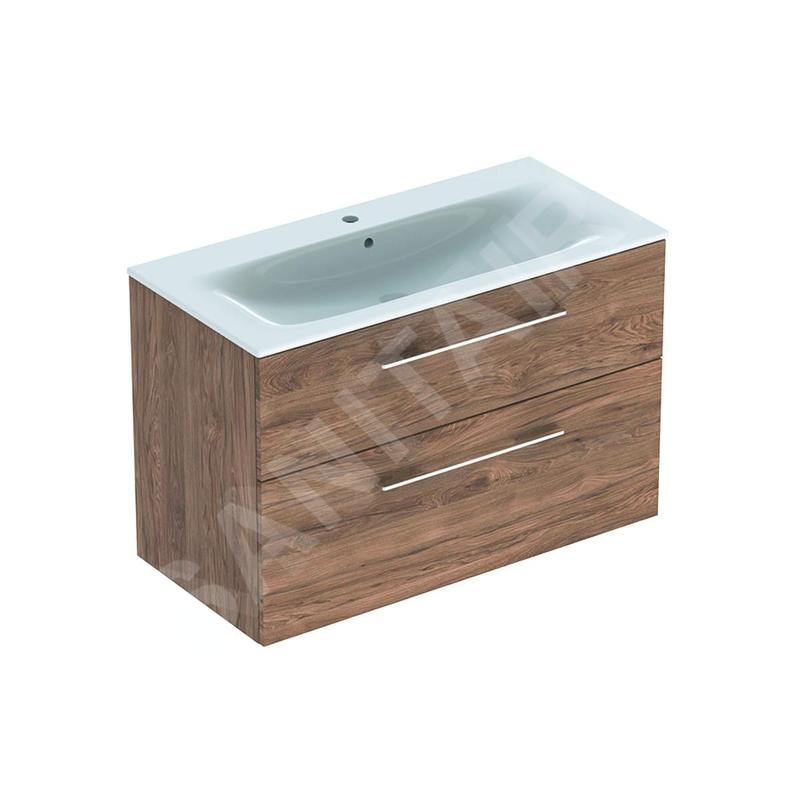 Geberit Selnova Square - Meuble-vasque 635x988x480 mm, avec vasque, 2 tiroirs, noyer hickory 501.246.00.1