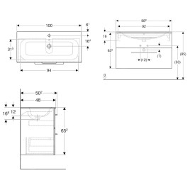 Geberit Selnova Square - Meuble-vasque 635x988x480 mm, avec vasque, 2 tiroirs, noyer clair hickory 501.247.00.1