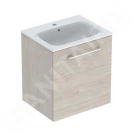 Geberit Selnova Square - Meuble-vasque 635x588x480 mm, avec vasque, 1 porte, noyer clair hickory 501.255.00.1