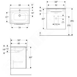Geberit Selnova Square - Meuble-vasque 635x588x480 mm, avec vasque, 1 porte, noyer clair hickory 501.255.00.1