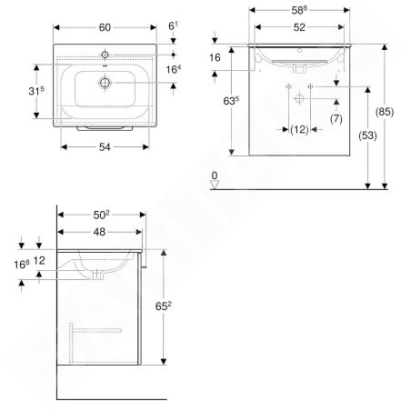 Geberit Selnova Square - Meuble-vasque 635x588x480 mm, avec vasque, 1 porte, noyer clair hickory 501.255.00.1