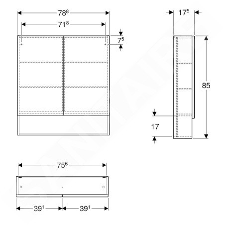 Geberit Selnova Square - Armoire de toilette 850x788x175 mm, 2 portes, noyer hickory 501.270.00.1