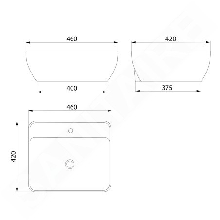 Sapho Tuje - Lavabo à poser 46x42 mm, sans trop-plein, trou pour robinet, blanc TU0217