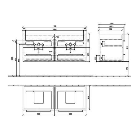 Villeroy & Boch Avento - Meuble-vasque, 1180x514x452 mm, 4 tiroirs, Nordic Oak A89300VJ
