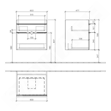 Villeroy & Boch Venticello - Meuble-vasque, 603x590x502 mm, 2 tiroirs, Glossy White A92401DH