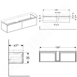 Geberit Xeno 2 - Meuble sous lavabo Varicor 1400 mm avec luminaire LED, 2 tiroirs, blanc mat 500.346.01.1