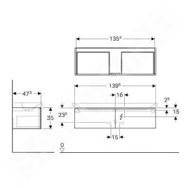 Geberit Xeno 2 - Meuble sous lavabo Varicor 1400 mm avec luminaire LED, 2 tiroirs, blanc mat 500.347.00.1