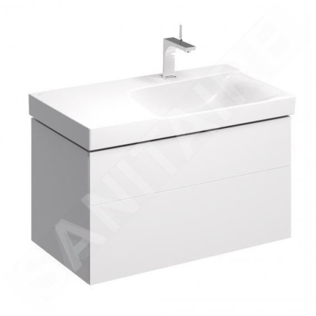 Geberit Xeno 2 - Meuble sous lavabo 900 mm avec plage de dépose, tiroir avec luminaire LED, blanc poli 500.516.01.1