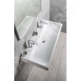 Sapho Toridi - Double-lavabo, 101x47 cm, avec trop-plein, 2 trous pour robinetterie, blanc TU0222